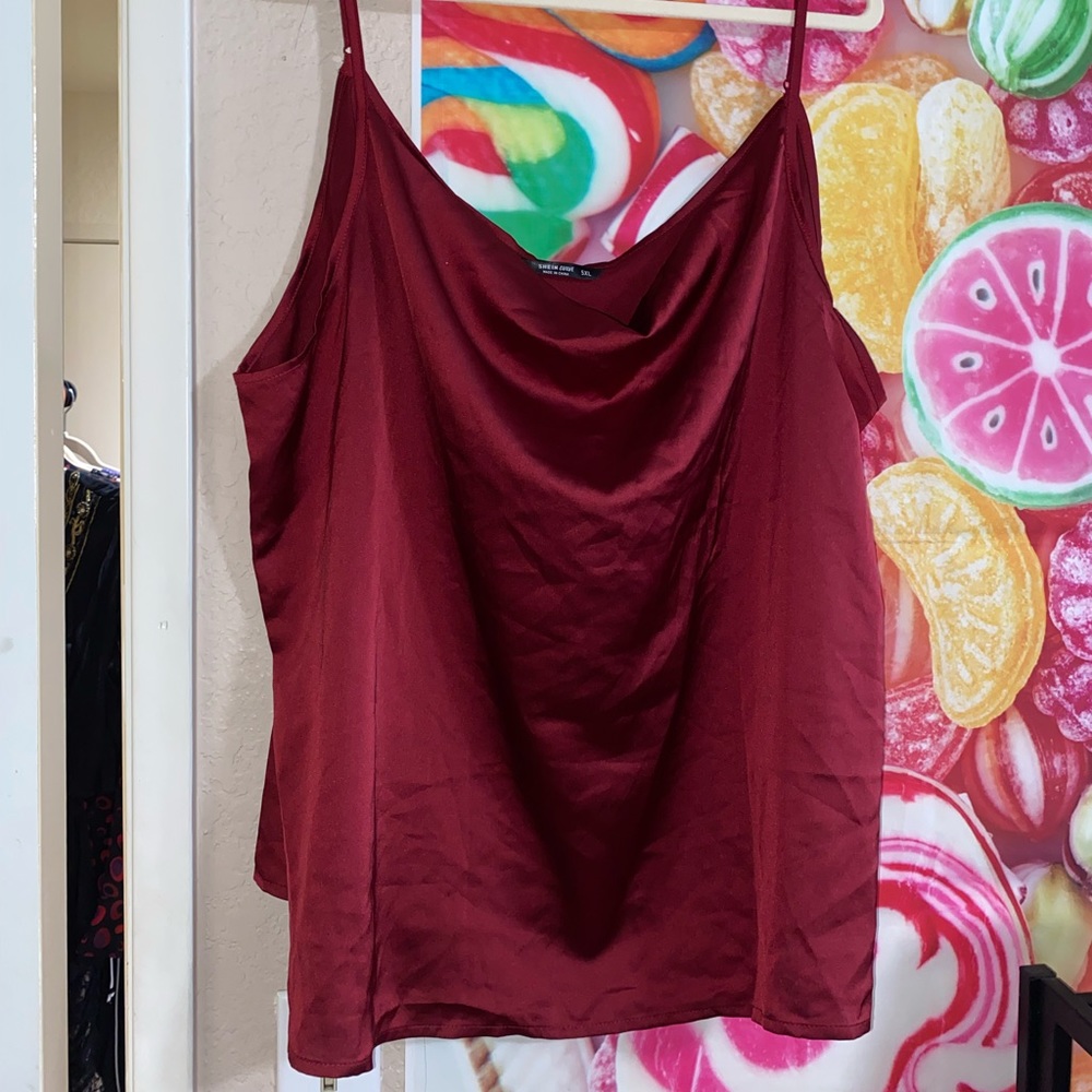 Burgundy satin drape neckline tank 5x SHEIN